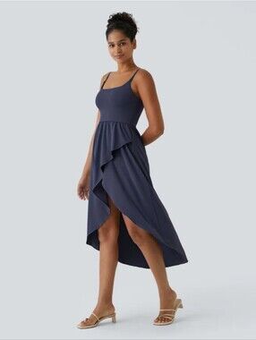 HALARA Navy Blue High-Low Spaghetti Strap Dress With Shorts Large